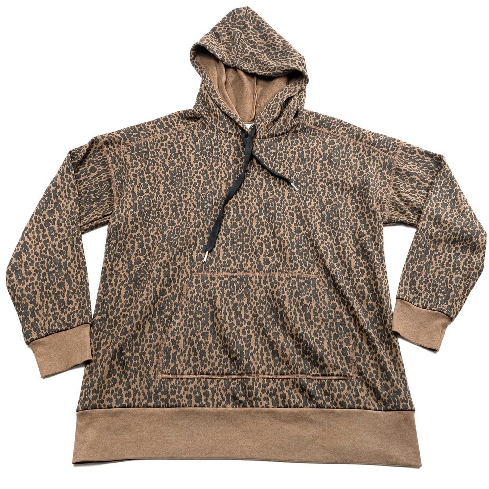 Peyton Jensen Hoodie Oversized Womens M Brown Leopard Print Casual Cozy Boxy Y2K